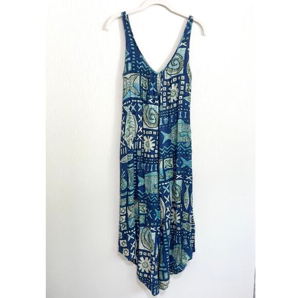 Jams World Womens Jumpsuit XS Blue Hawaiian Tribal Fish Print Rayon Beach Resort - Picture 1 of 11